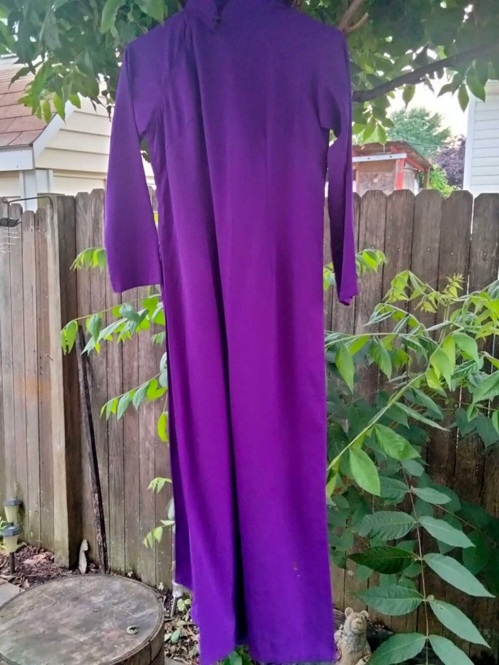 Womens Vintage 1950's Asian Purple Long Sleeve Dress With Side Slits XS-SM
